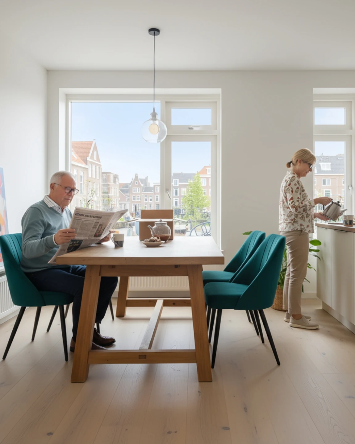 Echtpaar geniet prettig thuis aan tafel